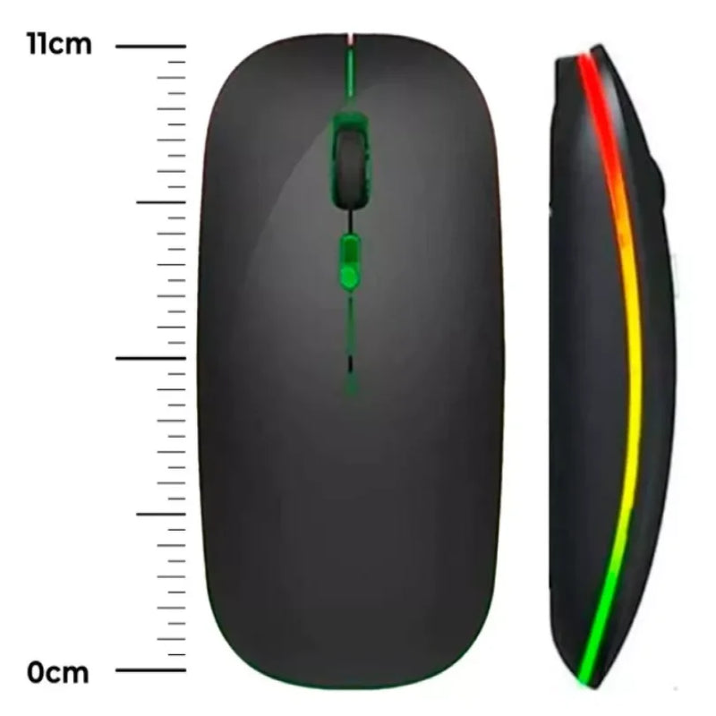 Mouse Sem Fio Recarregável Elegante Click Silencioso Led Rgb