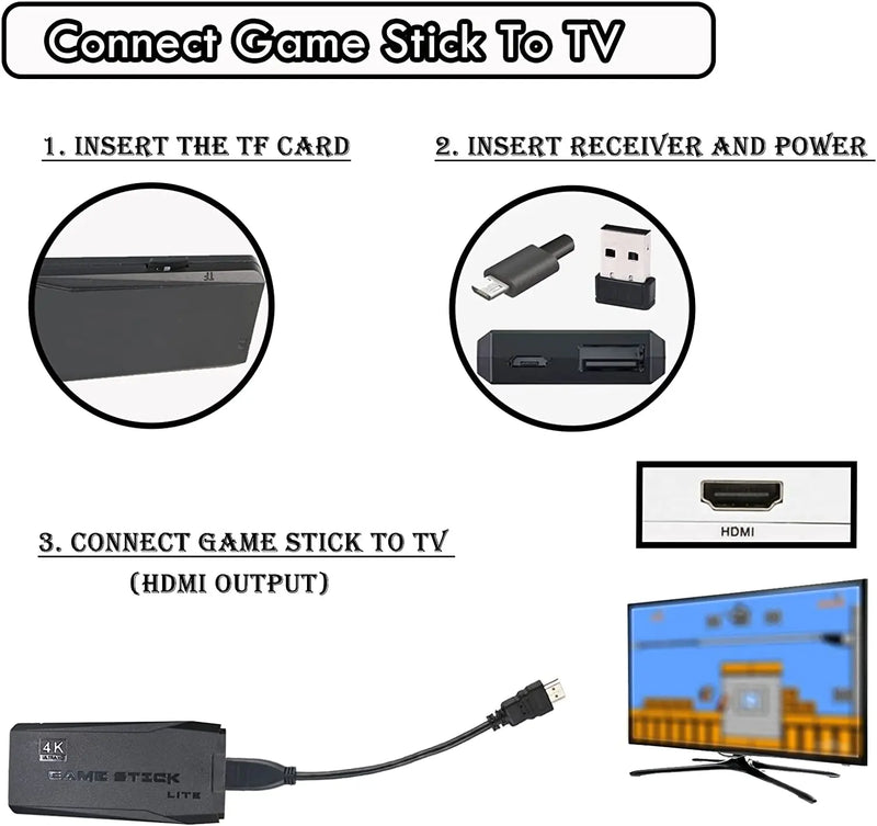 Video Game Retro Console Stick 4k 64 GB - 2 Controles Sem Fio