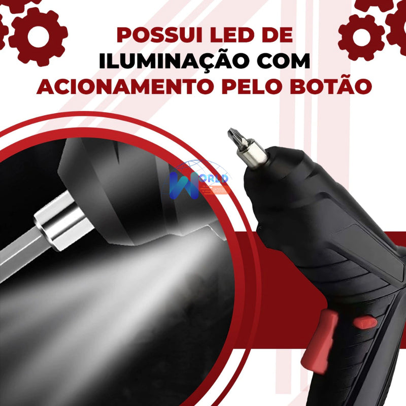 Kit Parafusadeira/Furadeira 48 Pçs À Bateria Carregador Usb