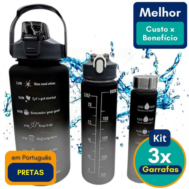 Kit 3 Garrafa De Água Para Academia  -  300ml, 750ml 2000ml