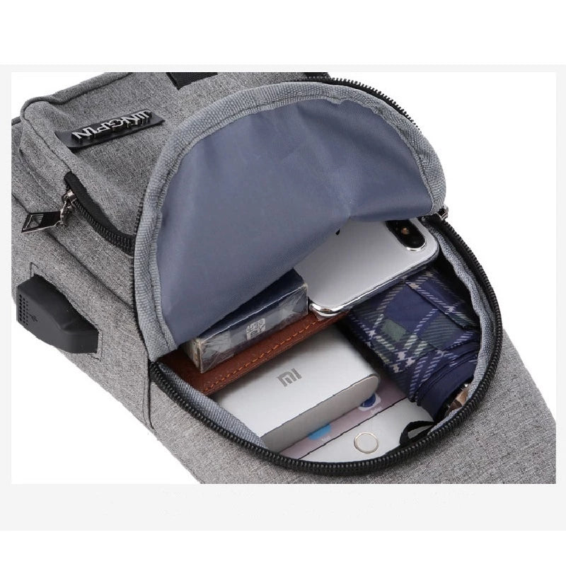 Bolsa de Ombro Masculina Anti-roubo com Entrada para Carregador USB!