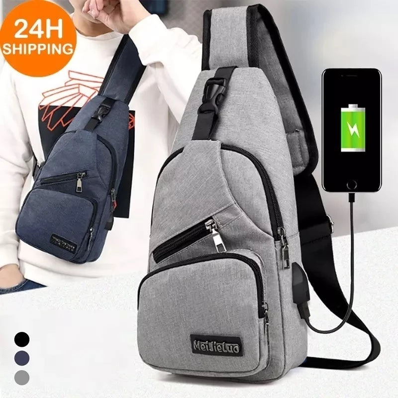 Bolsa de Ombro Masculina Anti-roubo com Entrada para Carregador USB!